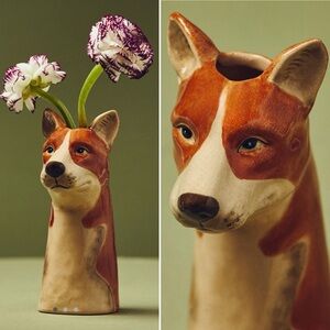 ANTHRO Stoneware Dog Vase - Corgi